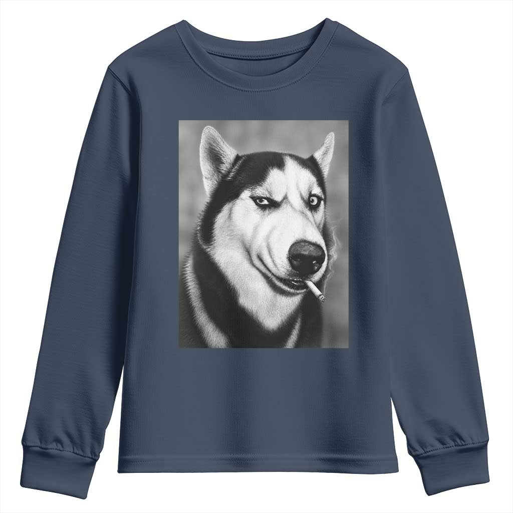 Smoking Siberian Husky Meme Youth Sweatshirt Funny Dog Face Gift For Dog Lovers