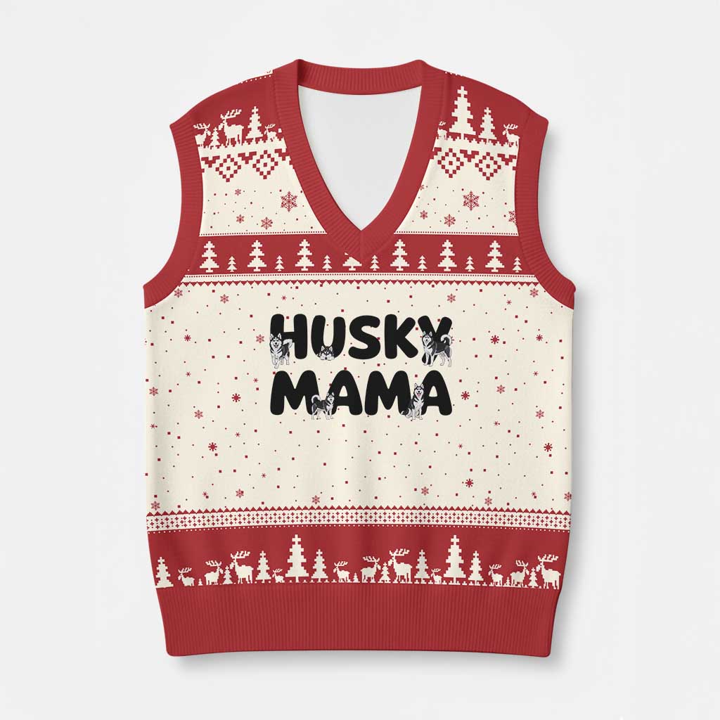 Proud Husky Mama V-Neck Knit Sweater Vest Siberian Husky Mothers Day Gift
