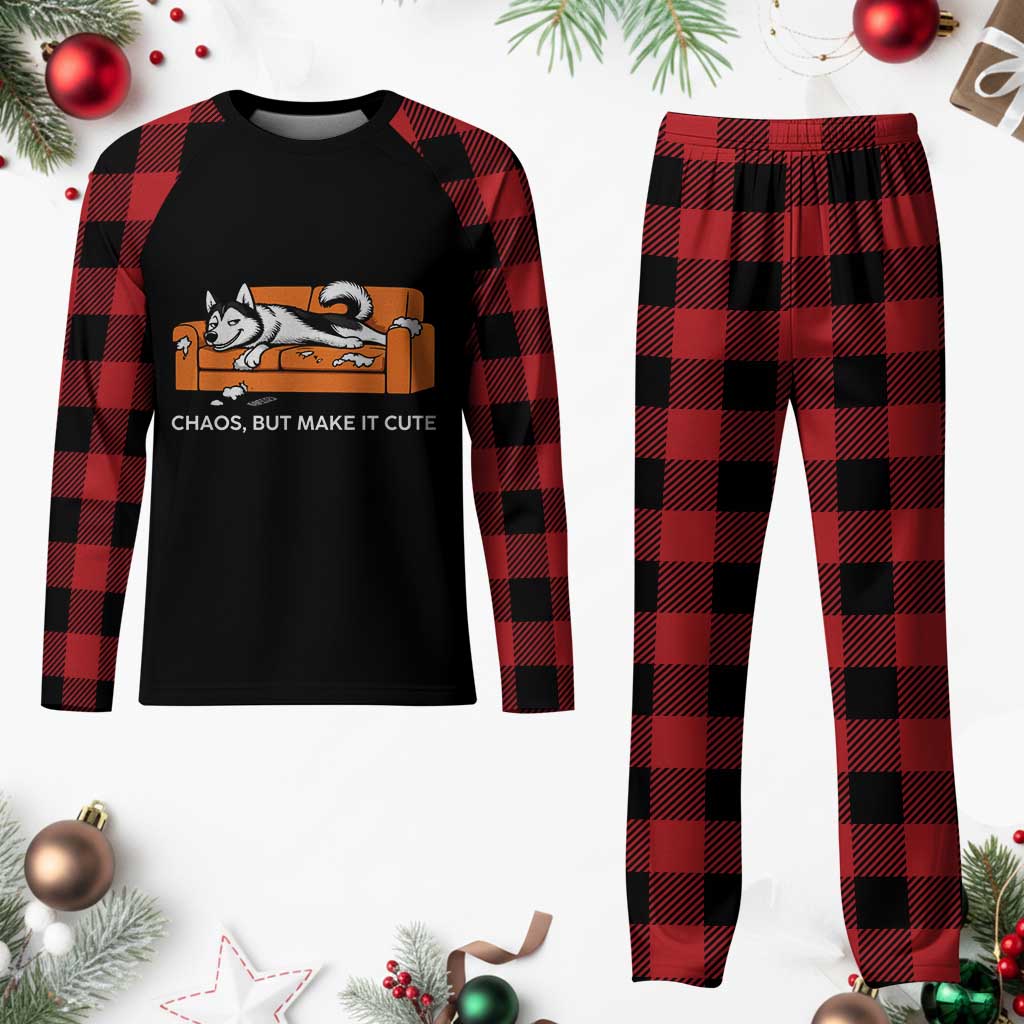 Mischievous Husky Owner Gift Plaid Pajama Set Chaos But Make It Cute