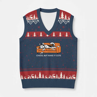 Mischievous Husky Owner Gift V-Neck Knit Sweater Vest Chaos But Make It Cute