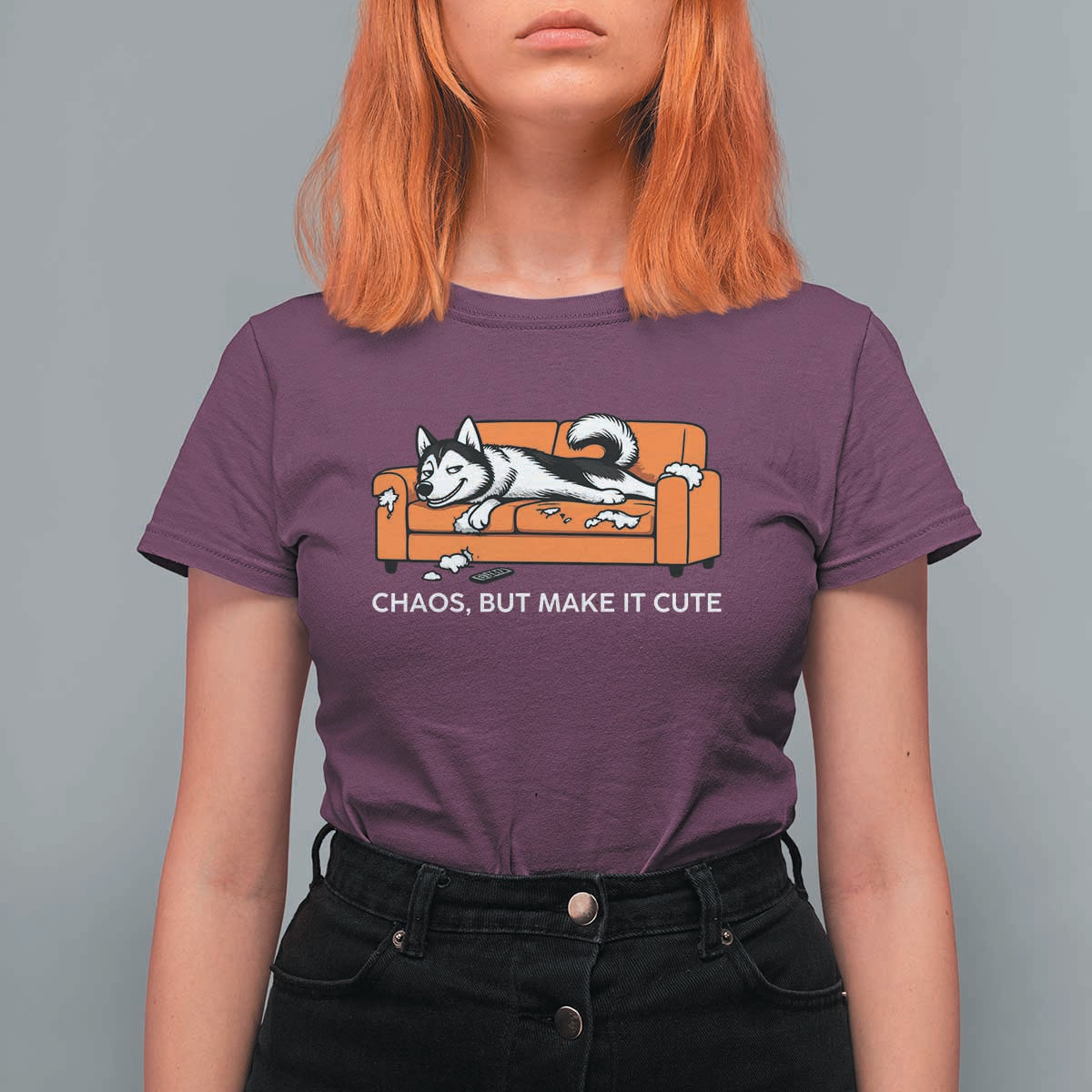 Mischievous Husky Owner Gift T Shirt For Women Chaos But Make It Cute