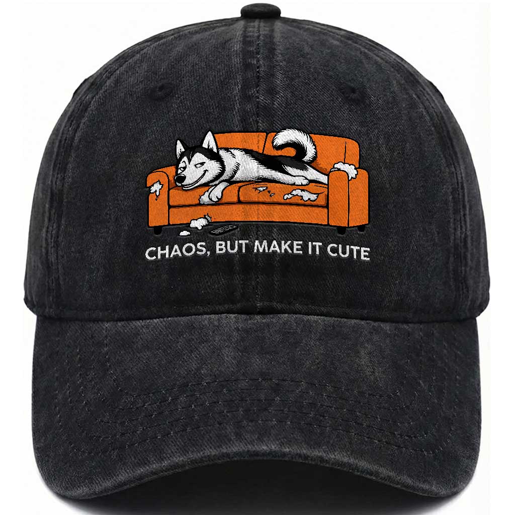 Mischievous Husky Owner Gift Washed Cotton Baseball Cap Chaos But Make It Cute