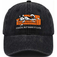 Mischievous Husky Owner Gift Washed Cotton Baseball Cap Chaos But Make It Cute