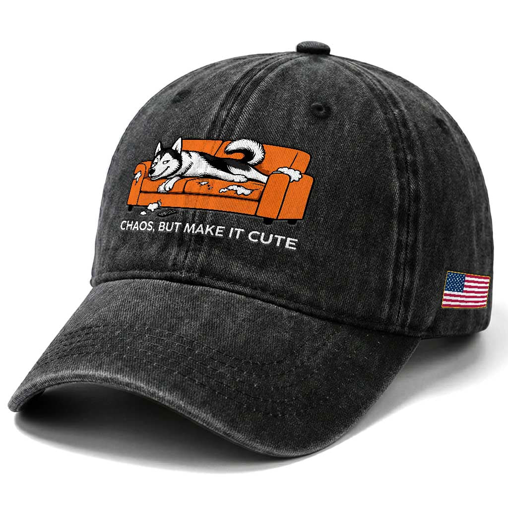 Mischievous Husky Owner Gift Washed Cotton Baseball Cap Chaos But Make It Cute