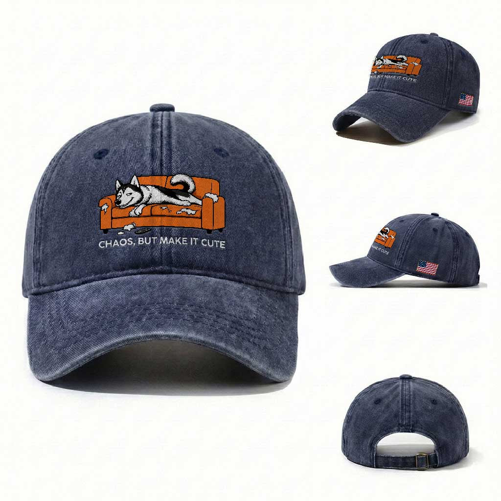 Mischievous Husky Owner Gift Washed Cotton Baseball Cap Chaos But Make It Cute