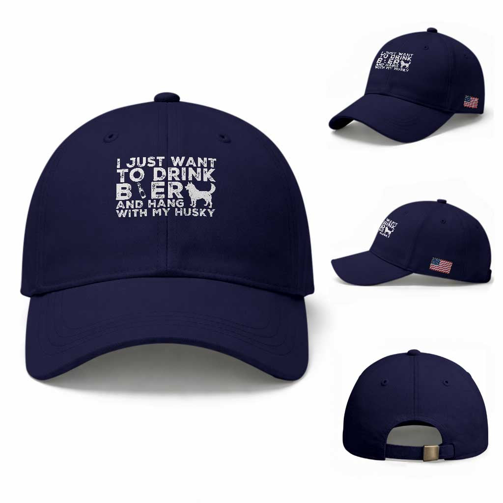 Drink Beer And Hang With My Husky Baseball Cap Funny Dog Lover