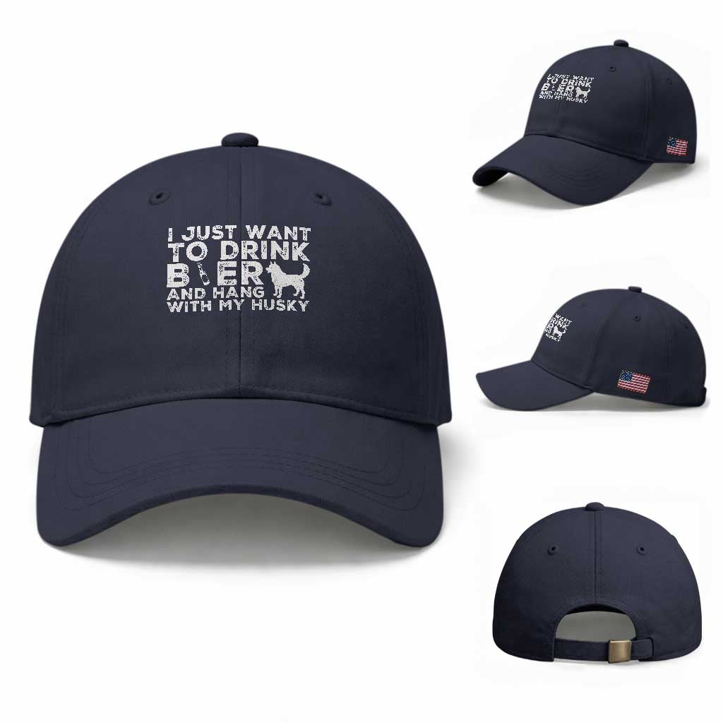Drink Beer And Hang With My Husky Baseball Cap Funny Dog Lover