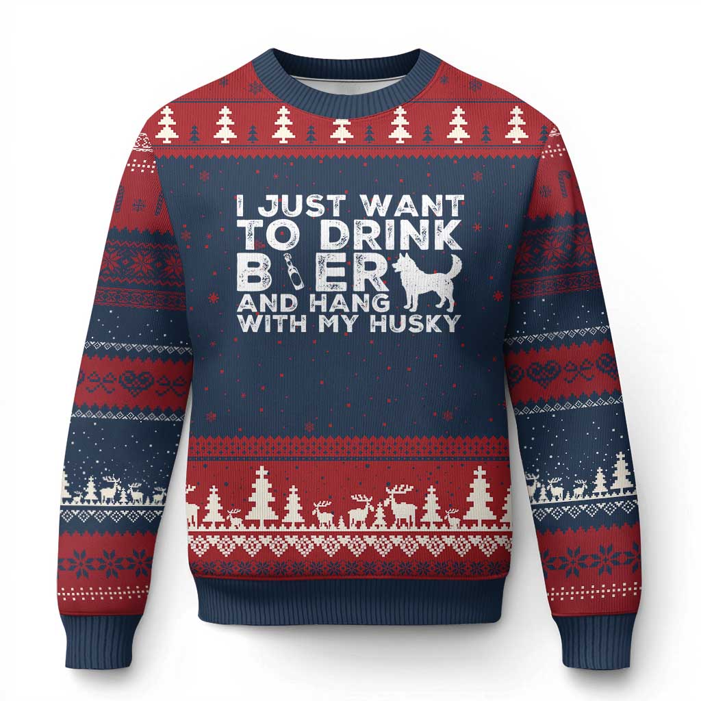 Drink Beer And Hang With My Husky Ugly Christmas Sweater Funny Dog Lover