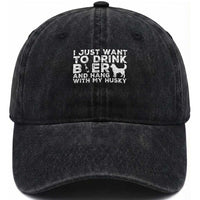 Drink Beer And Hang With My Husky Washed Cotton Baseball Cap Funny Dog Lover