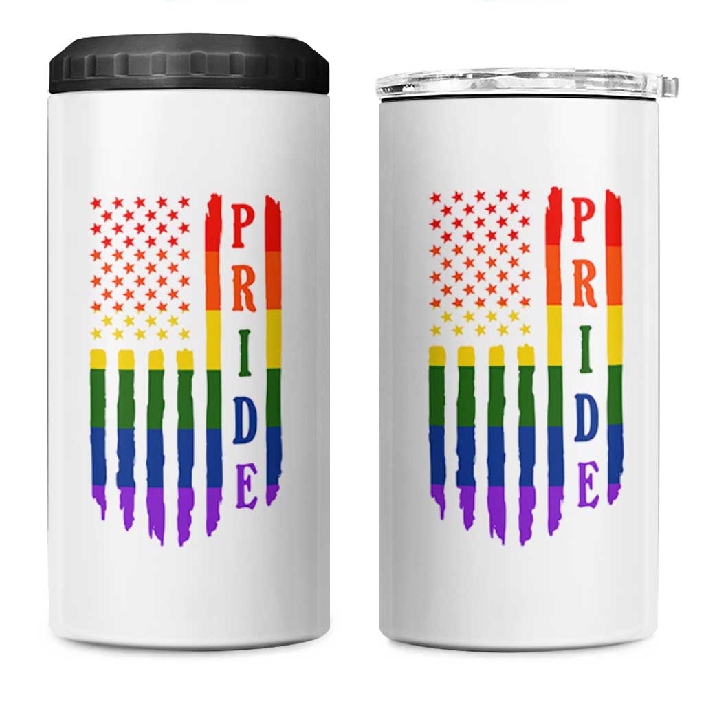 Pride Month Rainbow Flag Graphic 4 in 1 Can Cooler Tumbler Lesbian Gay LGBT America Flag