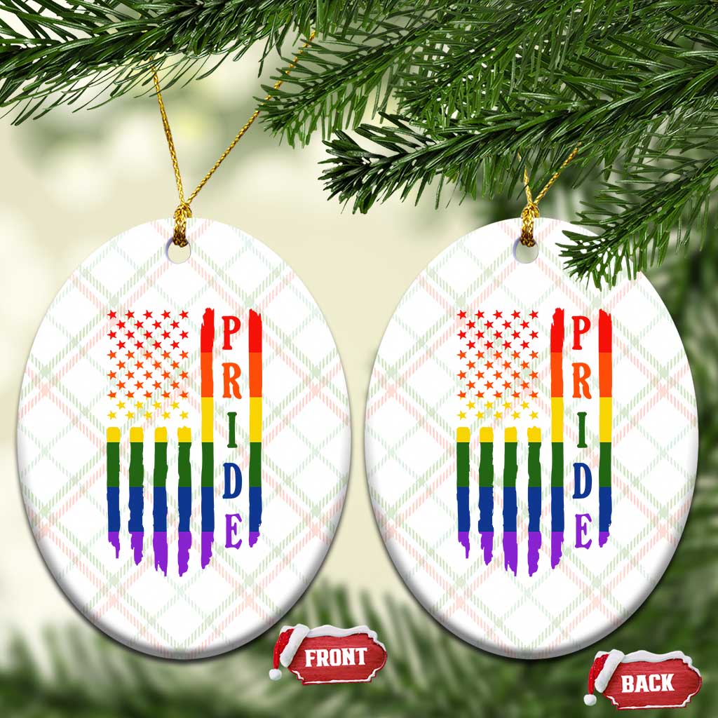Pride Month Rainbow Flag Graphic Ceramic Ornament Lesbian Gay LGBT America Flag