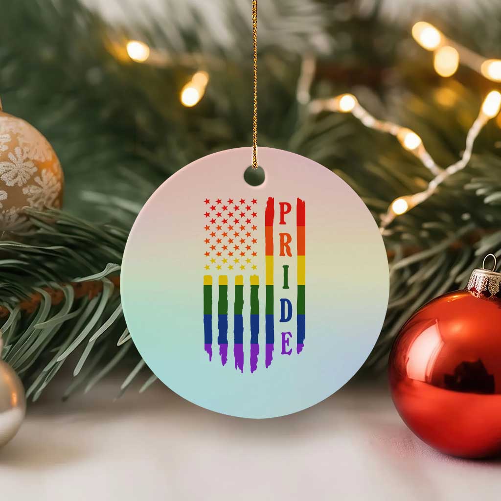 Pride Month Rainbow Flag Graphic Ceramic Ornament Lesbian Gay LGBT America Flag