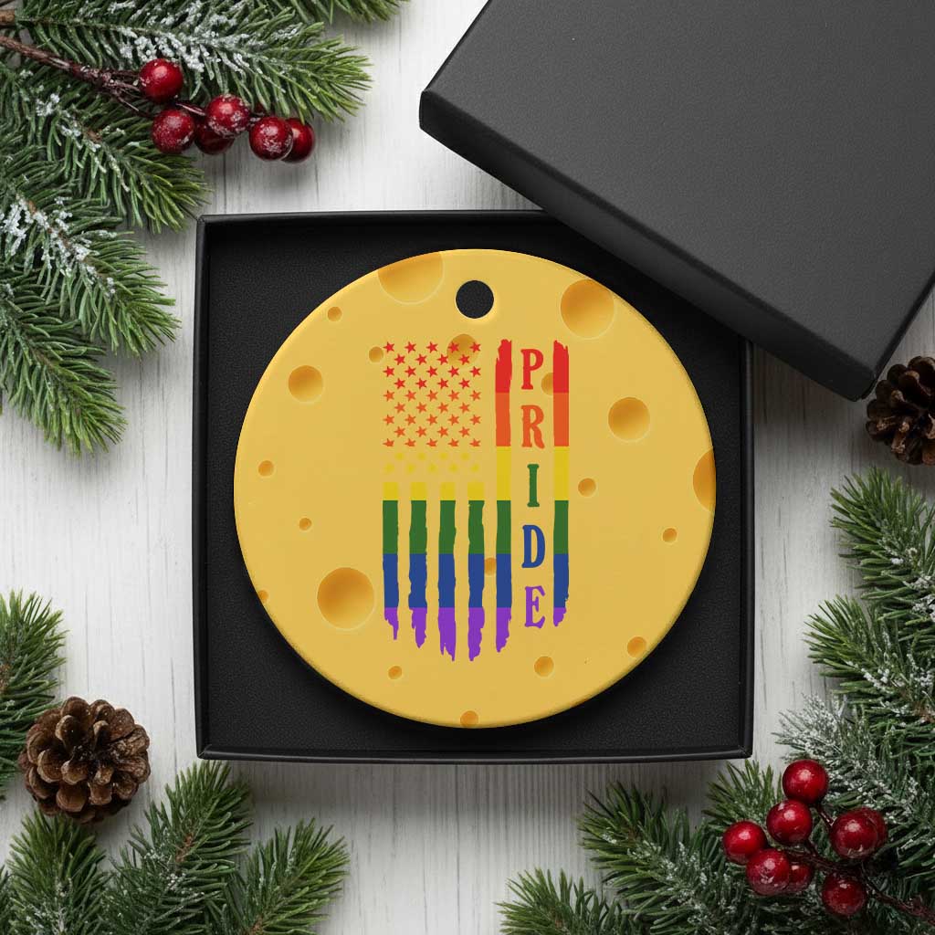 Pride Month Rainbow Flag Graphic Ceramic Ornament Lesbian Gay LGBT America Flag