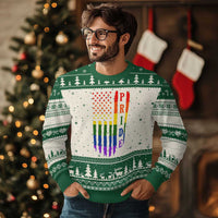 Pride Month Rainbow Flag Graphic Ugly Christmas Sweater Lesbian Gay LGBT America Flag