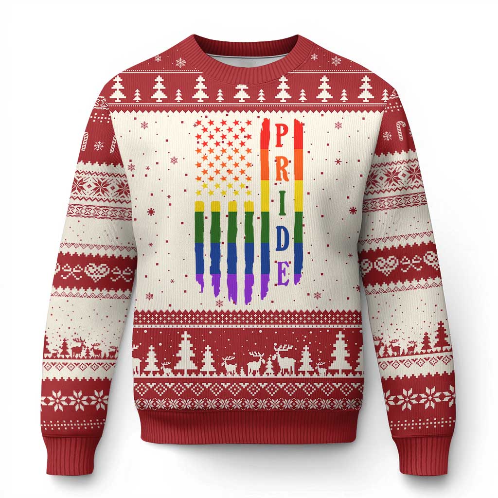 Pride Month Rainbow Flag Graphic Ugly Christmas Sweater Lesbian Gay LGBT America Flag