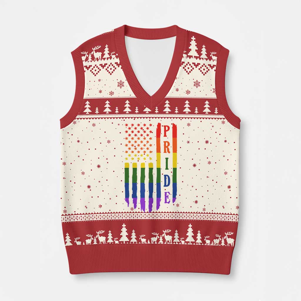 Pride Month Rainbow Flag Graphic V-Neck Knit Sweater Vest Lesbian Gay LGBT America Flag