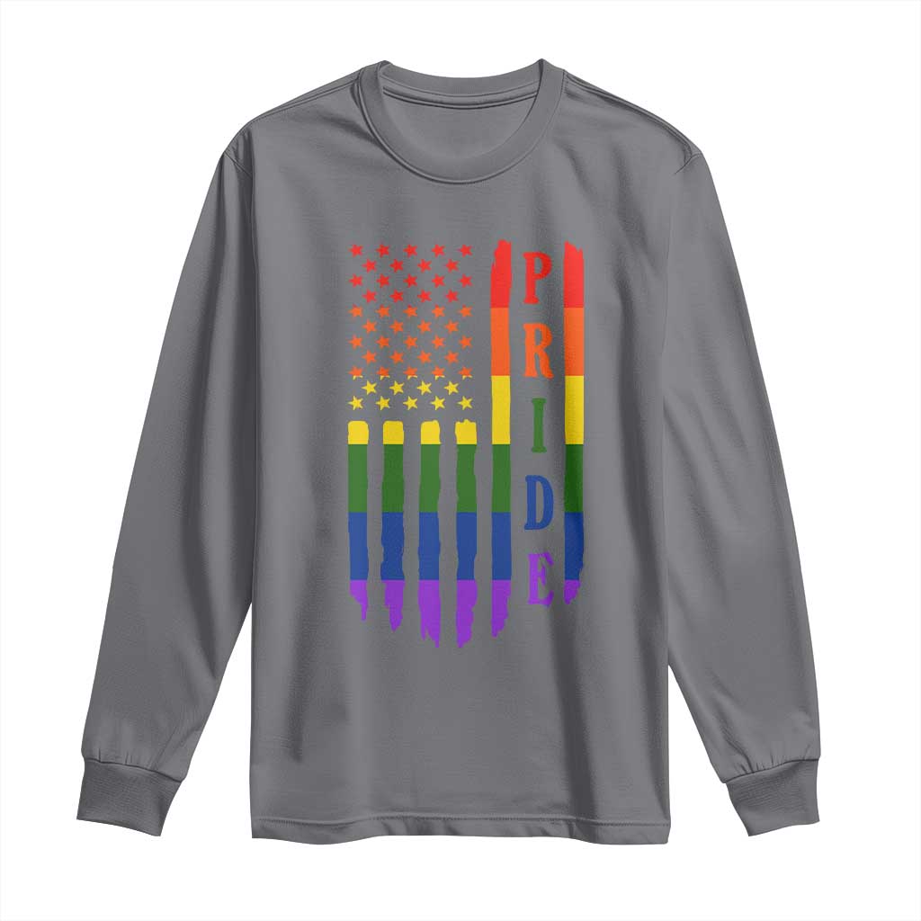 Pride Month Rainbow Flag Graphic Long Sleeve Shirt Lesbian Gay LGBT America Flag