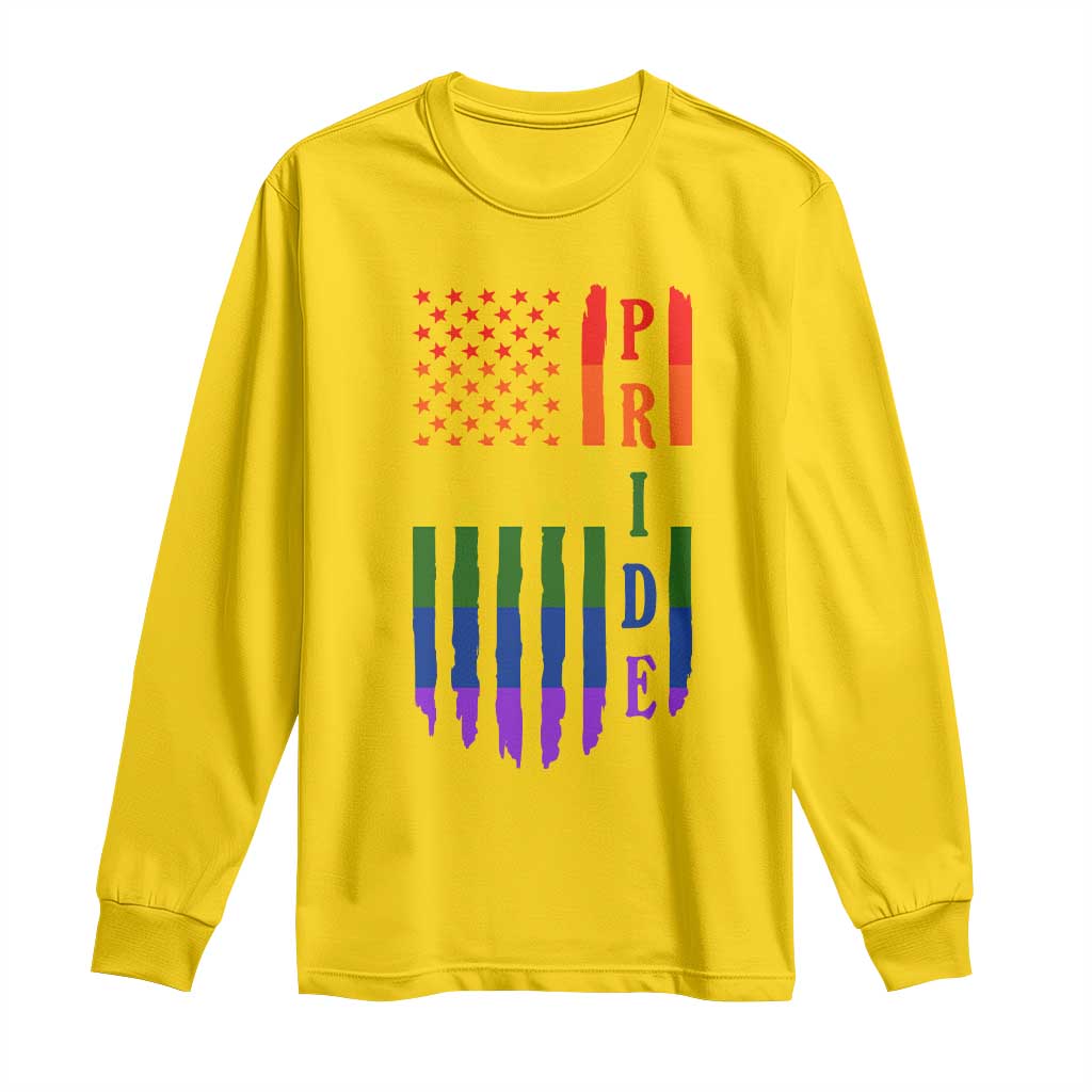 Pride Month Rainbow Flag Graphic Long Sleeve Shirt Lesbian Gay LGBT America Flag