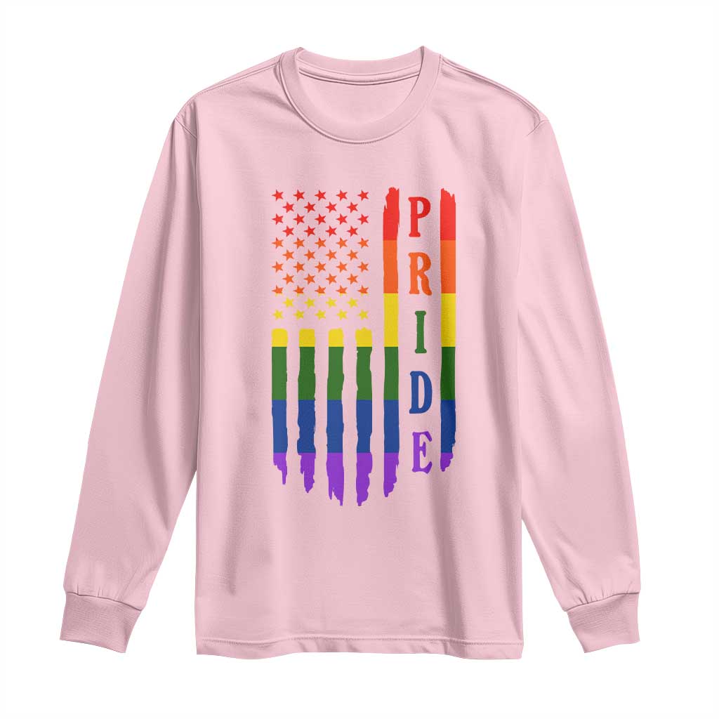 Pride Month Rainbow Flag Graphic Long Sleeve Shirt Lesbian Gay LGBT America Flag