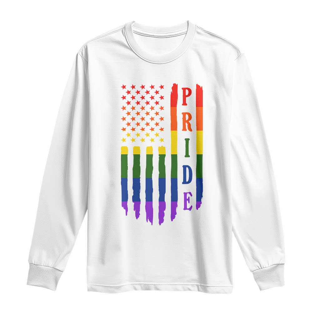 Pride Month Rainbow Flag Graphic Long Sleeve Shirt Lesbian Gay LGBT America Flag