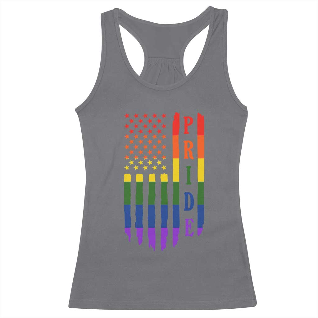 Pride Month Rainbow Flag Graphic Racerback Tank Top Lesbian Gay LGBT America Flag