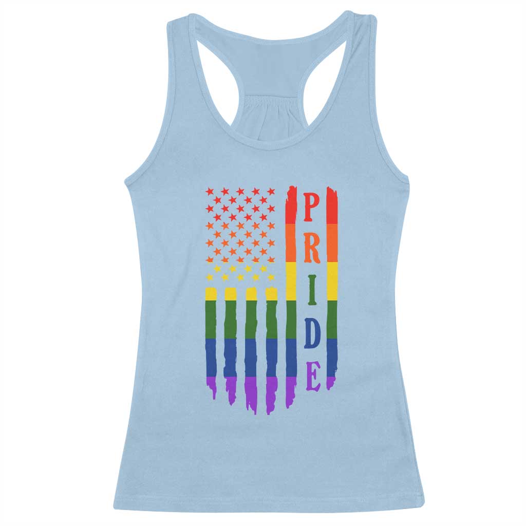 Pride Month Rainbow Flag Graphic Racerback Tank Top Lesbian Gay LGBT America Flag
