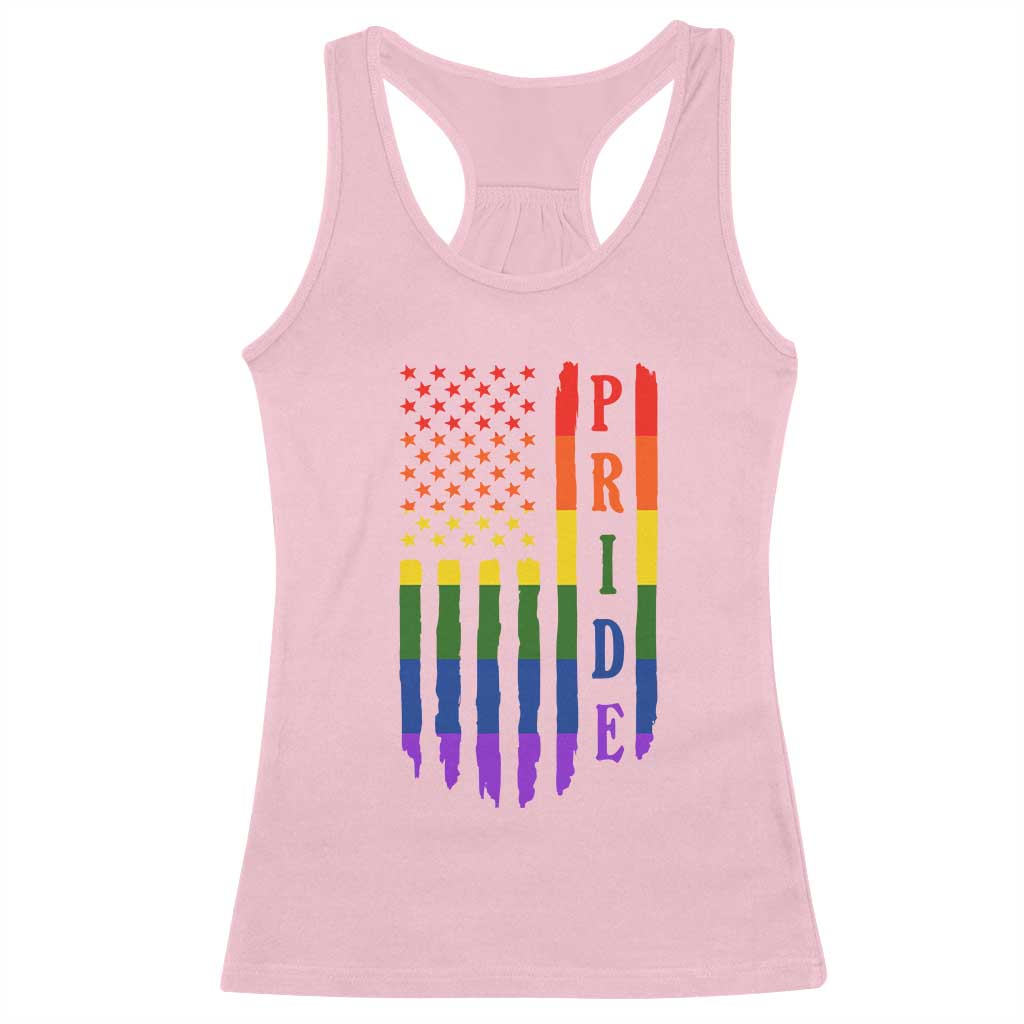 Pride Month Rainbow Flag Graphic Racerback Tank Top Lesbian Gay LGBT America Flag