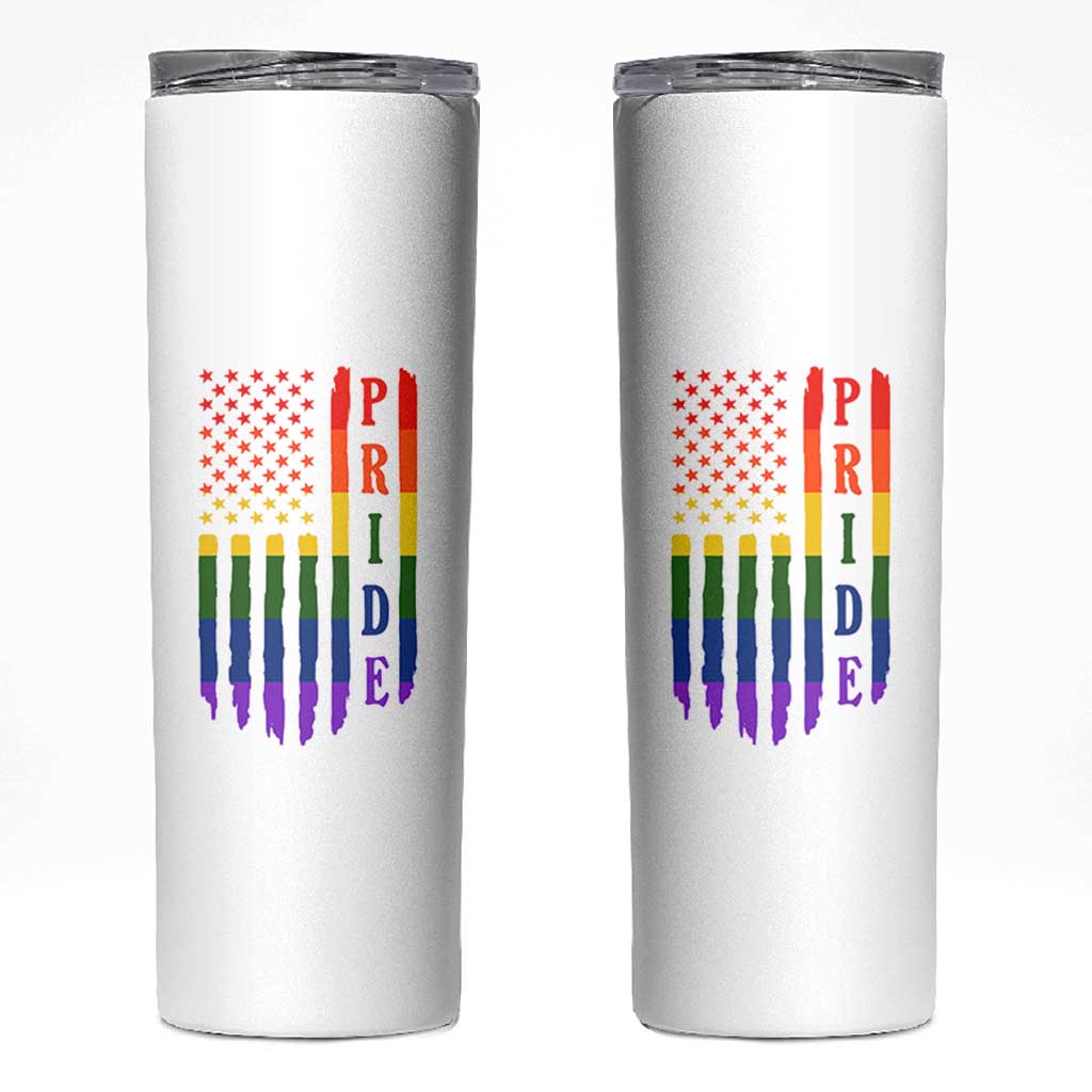Pride Month Rainbow Flag Graphic Skinny Tumbler Lesbian Gay LGBT America Flag