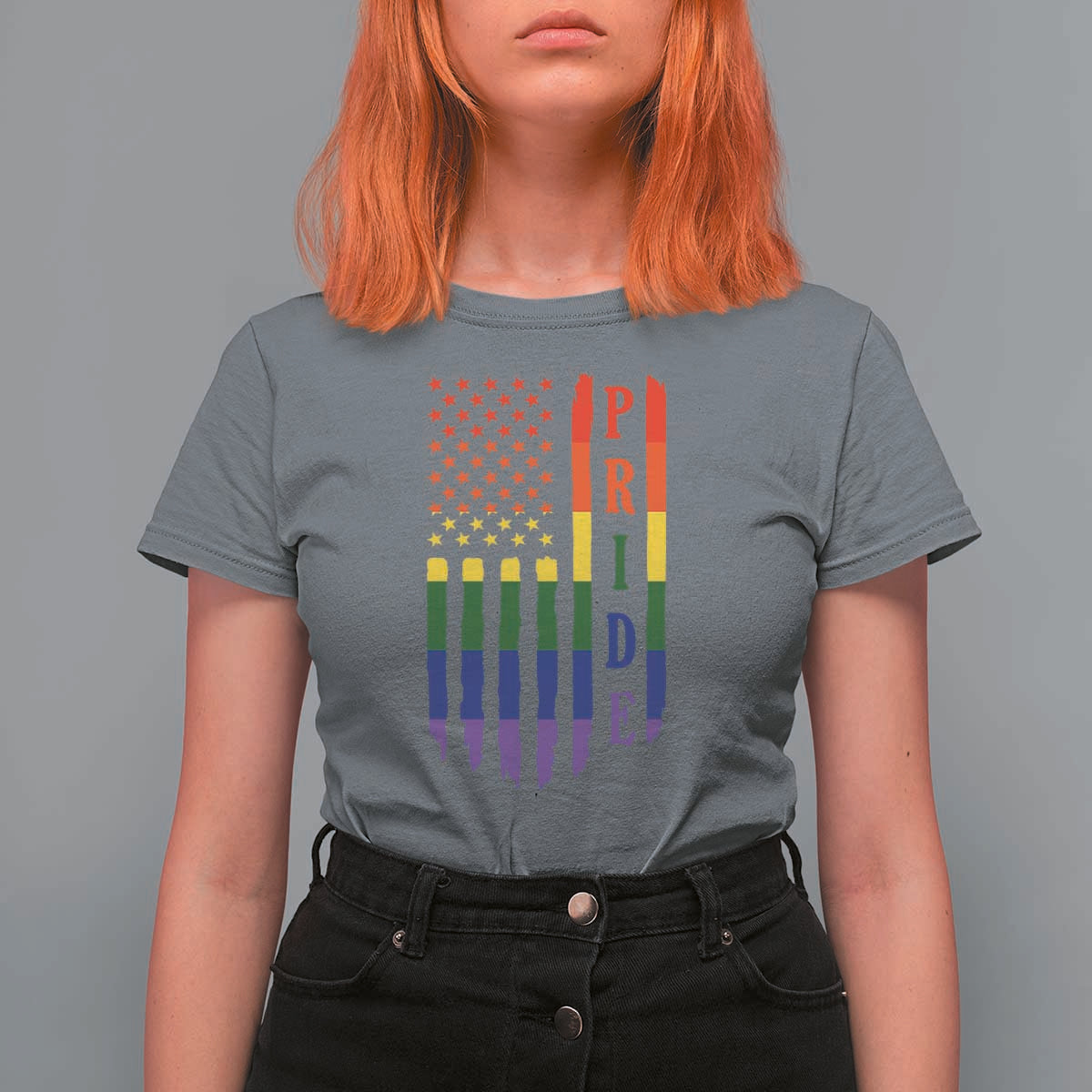 Pride Month Rainbow Flag Graphic T Shirt For Women Lesbian Gay LGBT America Flag
