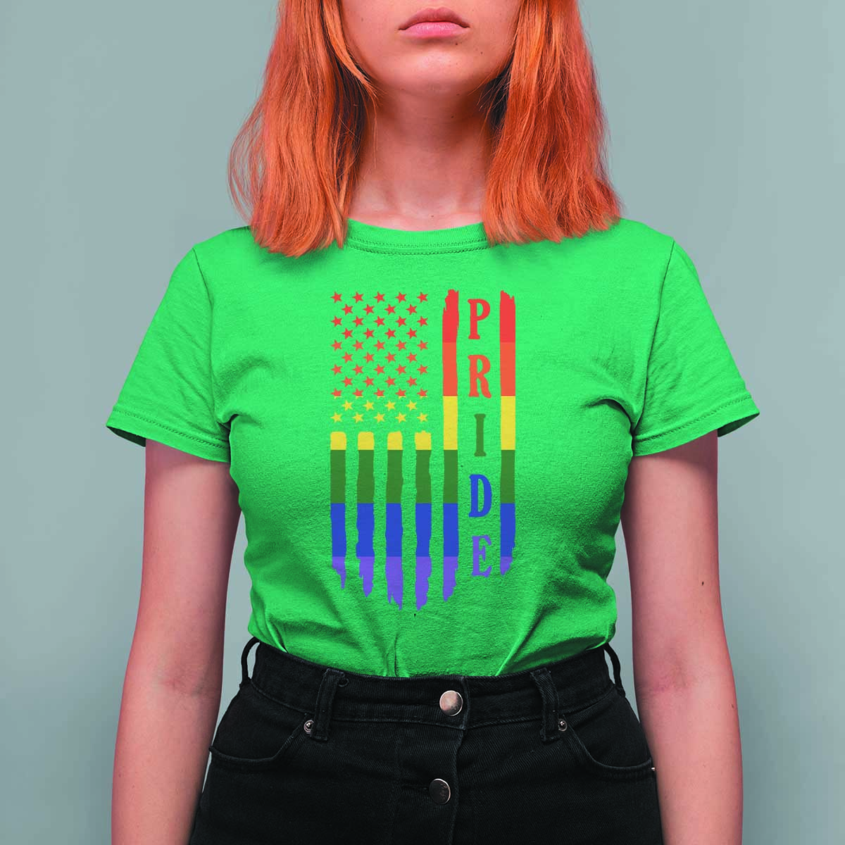 Pride Month Rainbow Flag Graphic T Shirt For Women Lesbian Gay LGBT America Flag