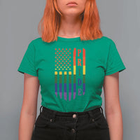 Pride Month Rainbow Flag Graphic T Shirt For Women Lesbian Gay LGBT America Flag