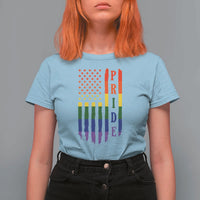 Pride Month Rainbow Flag Graphic T Shirt For Women Lesbian Gay LGBT America Flag