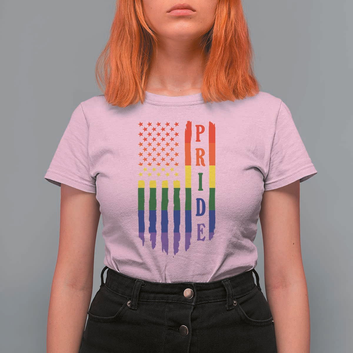 Pride Month Rainbow Flag Graphic T Shirt For Women Lesbian Gay LGBT America Flag