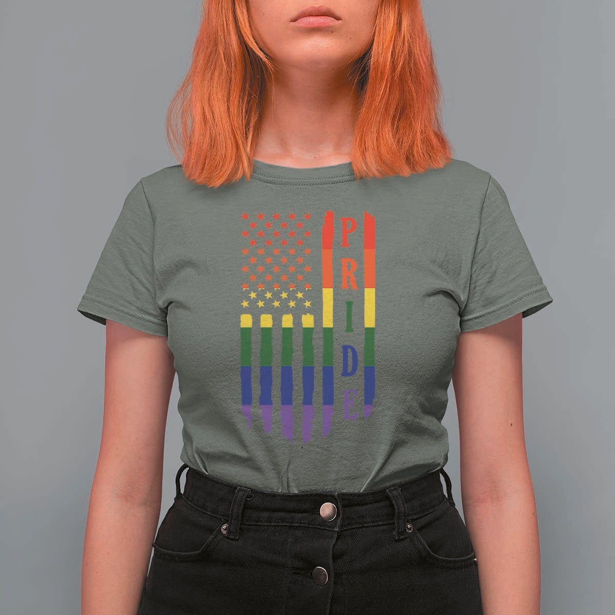 Pride Month Rainbow Flag Graphic T Shirt For Women Lesbian Gay LGBT America Flag