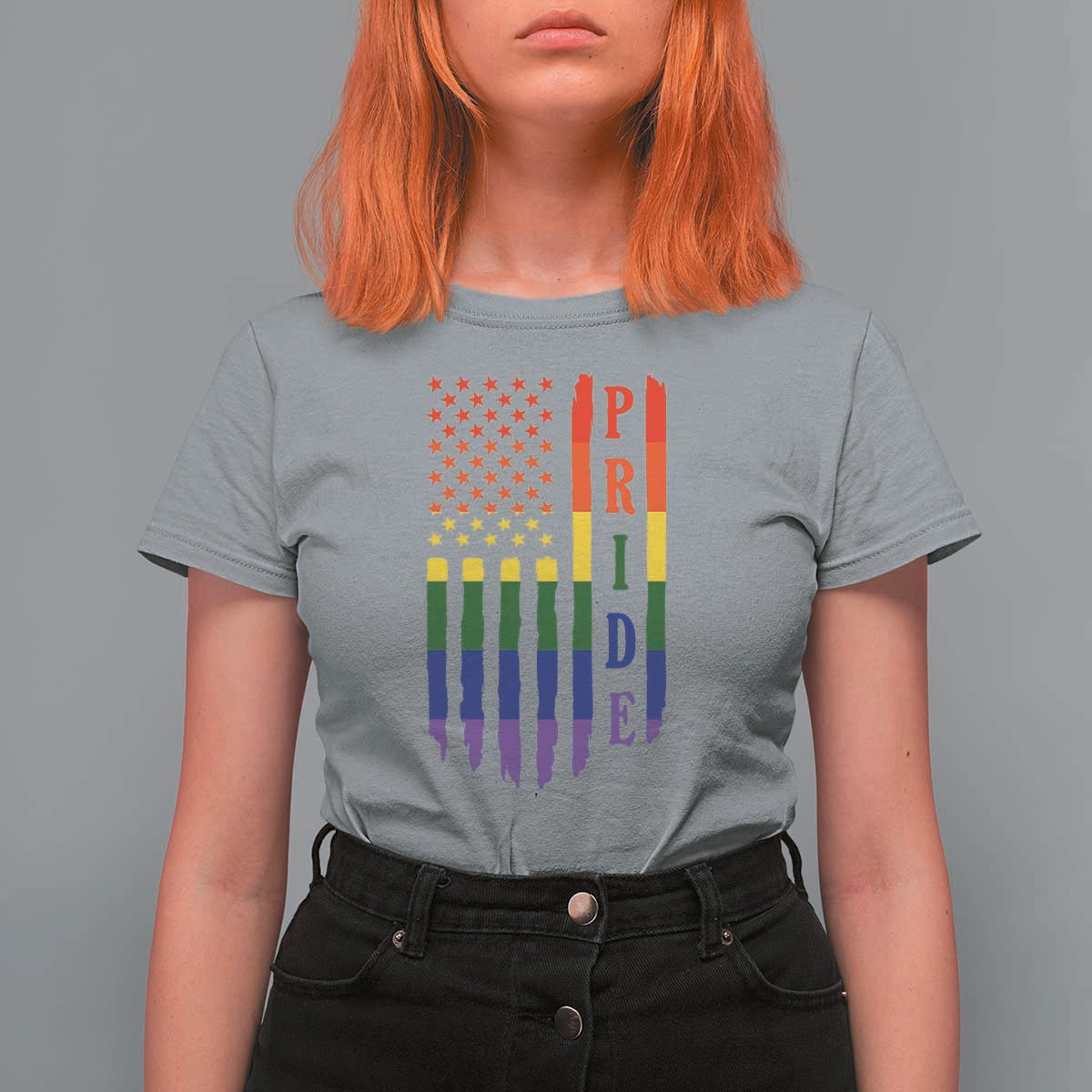 Pride Month Rainbow Flag Graphic T Shirt For Women Lesbian Gay LGBT America Flag
