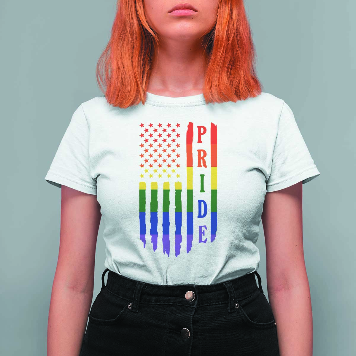 Pride Month Rainbow Flag Graphic T Shirt For Women Lesbian Gay LGBT America Flag