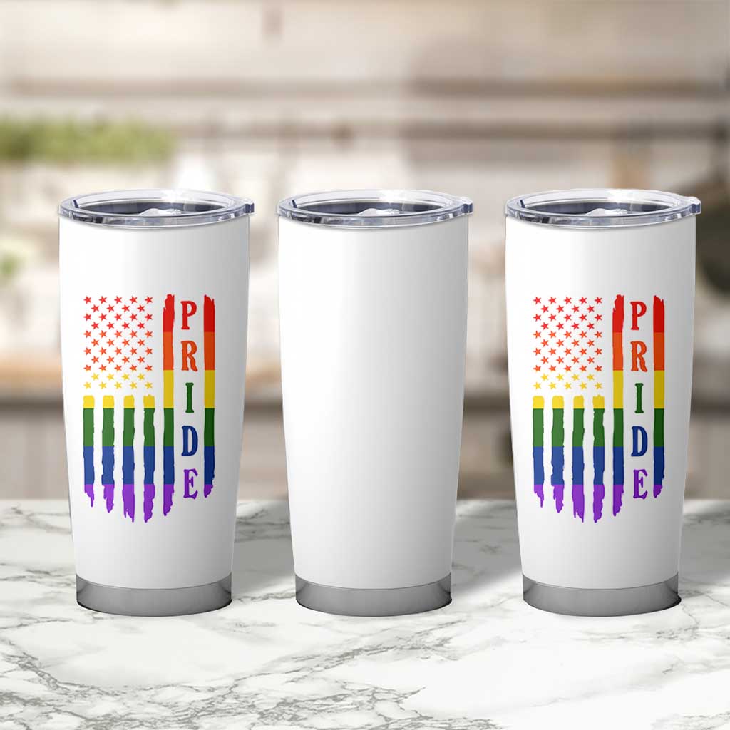 Pride Month Rainbow Flag Graphic Tumbler Cup Lesbian Gay LGBT America Flag
