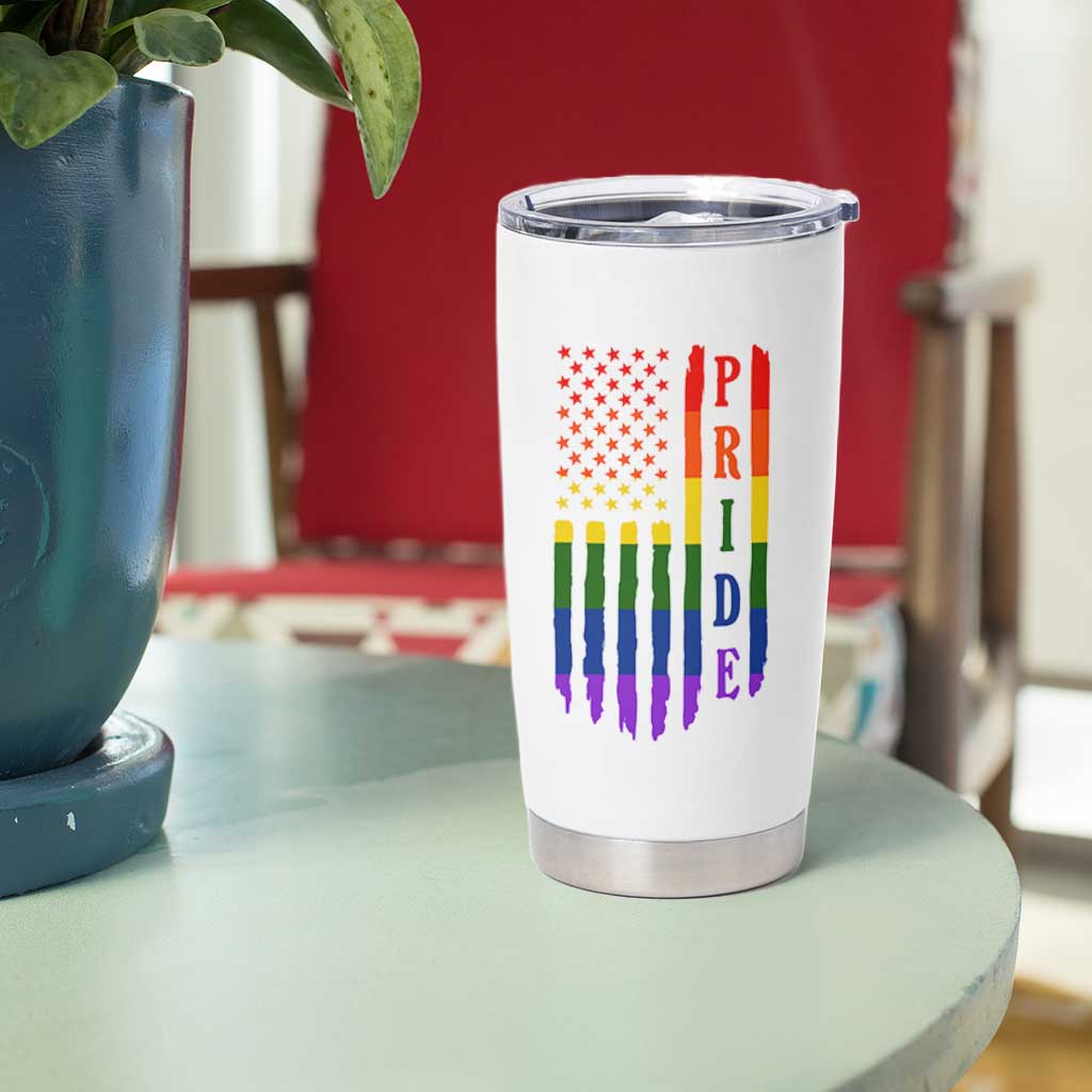 Pride Month Rainbow Flag Graphic Tumbler Cup Lesbian Gay LGBT America Flag