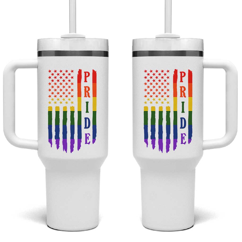Pride Month Rainbow Flag Graphic Tumbler With Handle Lesbian Gay LGBT America Flag