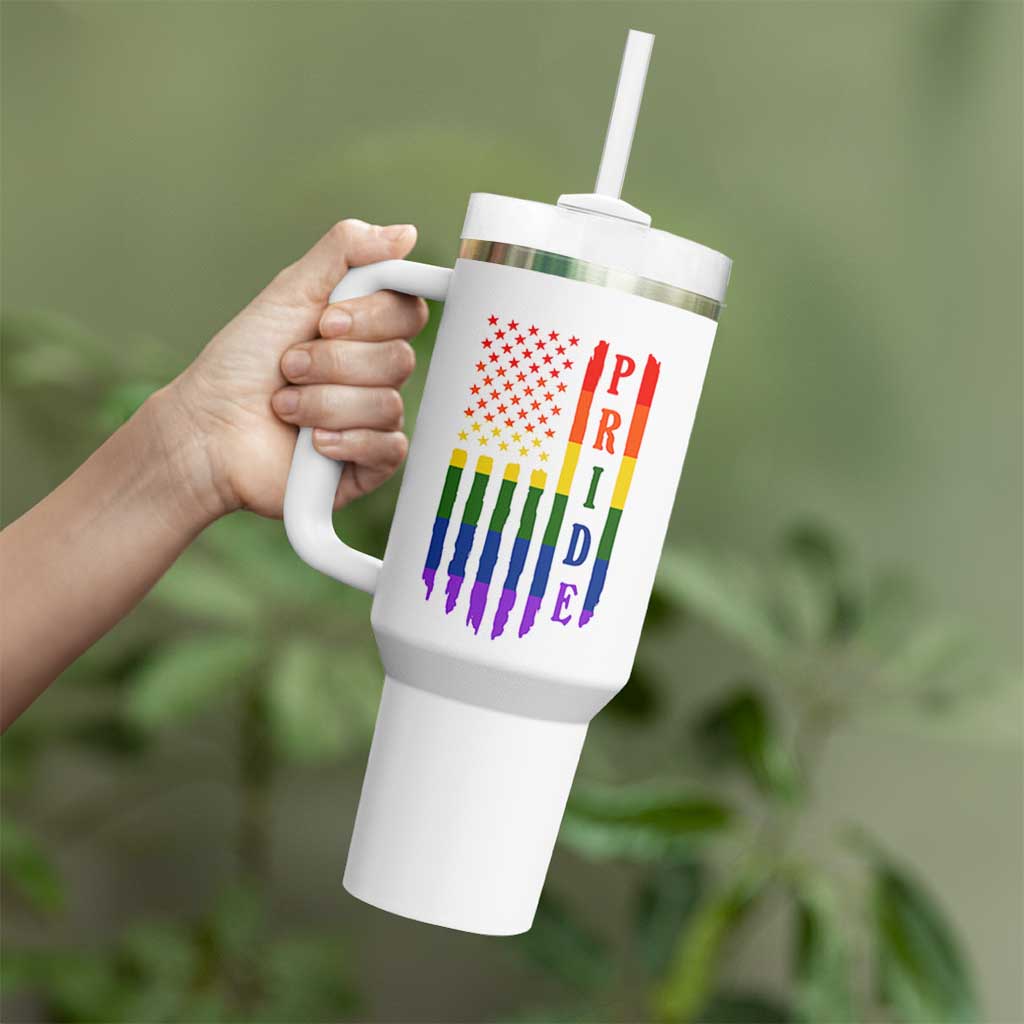 Pride Month Rainbow Flag Graphic Tumbler With Handle Lesbian Gay LGBT America Flag