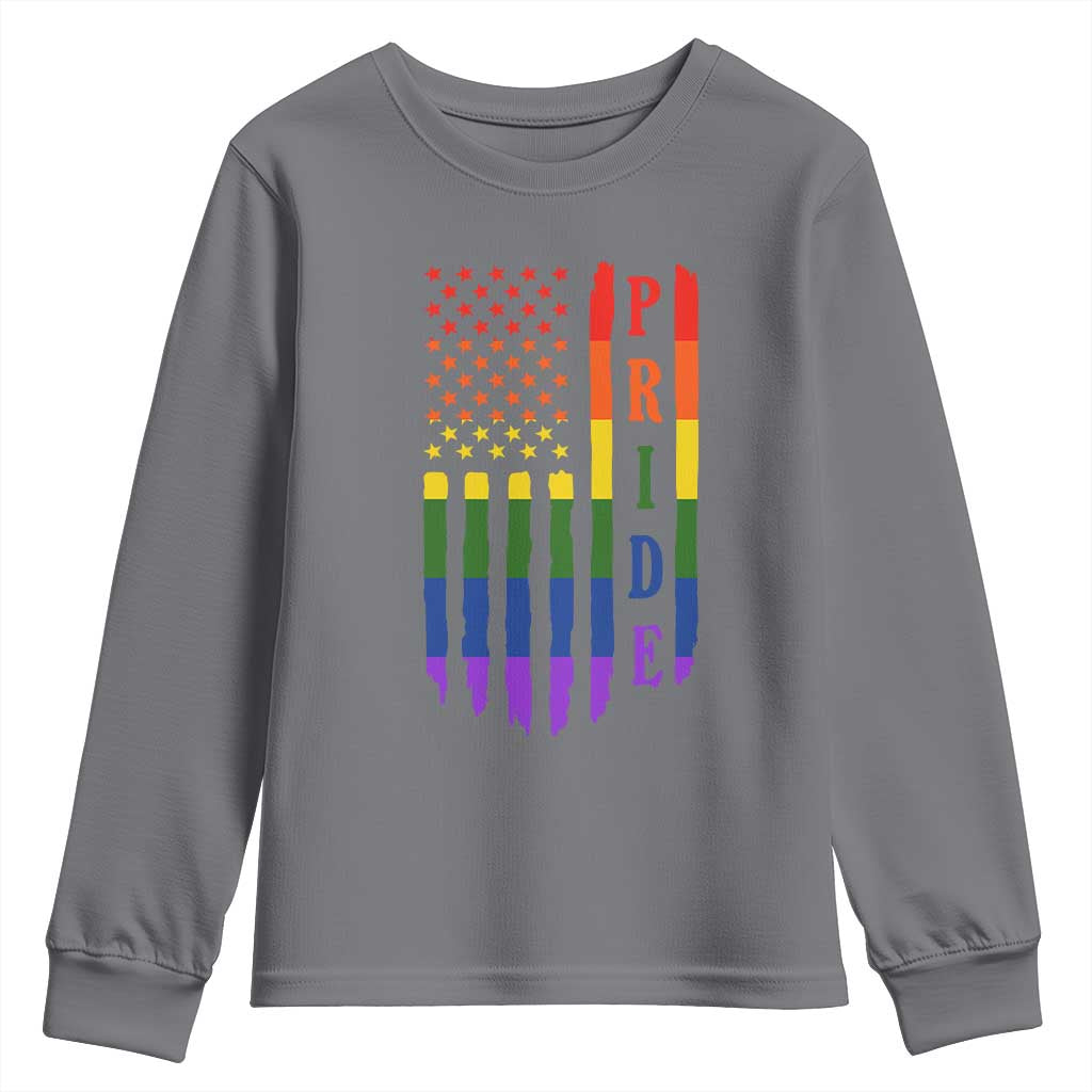 Pride Month Rainbow Flag Graphic Youth Sweatshirt Lesbian Gay LGBT America Flag