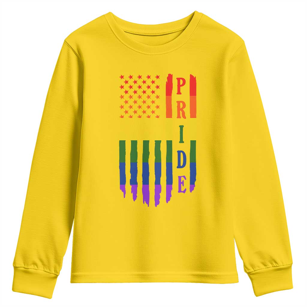 Pride Month Rainbow Flag Graphic Youth Sweatshirt Lesbian Gay LGBT America Flag