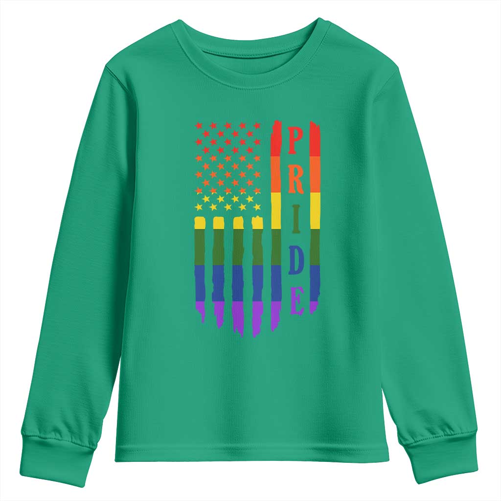 Pride Month Rainbow Flag Graphic Youth Sweatshirt Lesbian Gay LGBT America Flag
