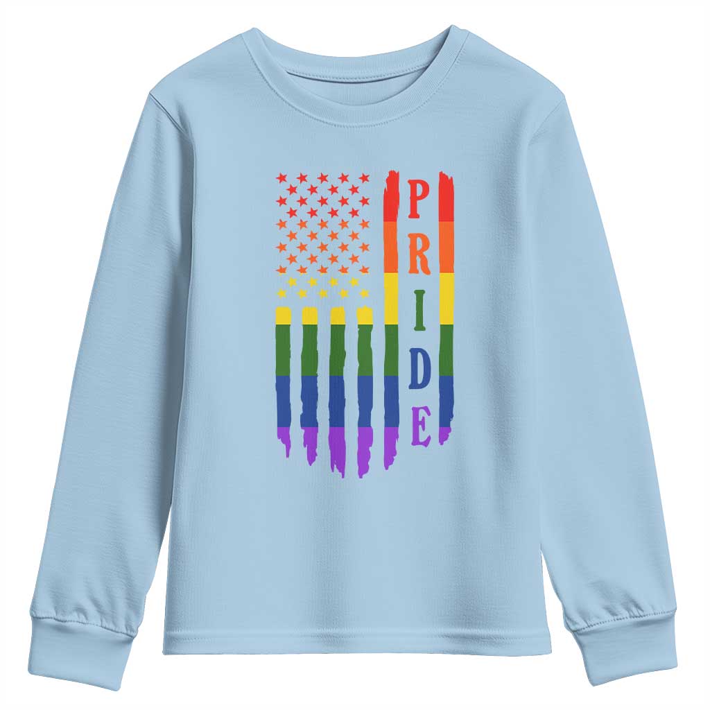 Pride Month Rainbow Flag Graphic Youth Sweatshirt Lesbian Gay LGBT America Flag