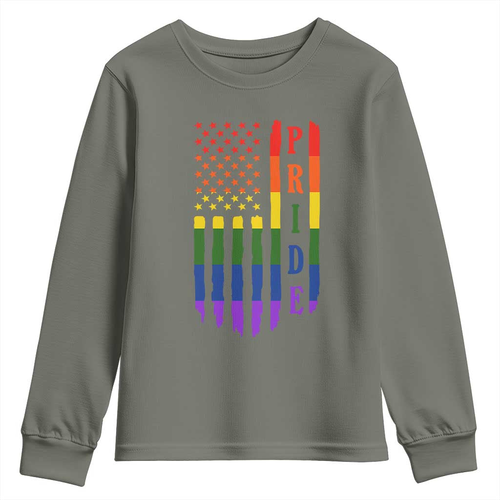Pride Month Rainbow Flag Graphic Youth Sweatshirt Lesbian Gay LGBT America Flag