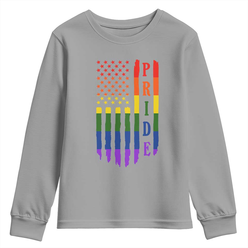 Pride Month Rainbow Flag Graphic Youth Sweatshirt Lesbian Gay LGBT America Flag