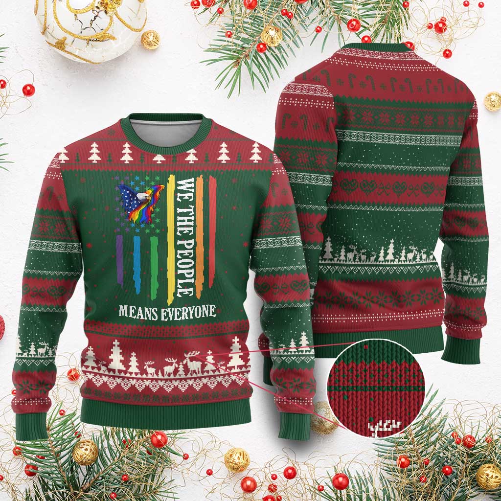 Patriotic Rainbow Pride American Eagle Ugly Christmas Sweater We The People LGBT Pride