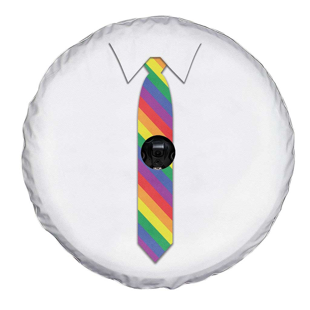 Funny Rainbow Striped Necktie Spare Tire Cover LGBT Pride Support Graphic