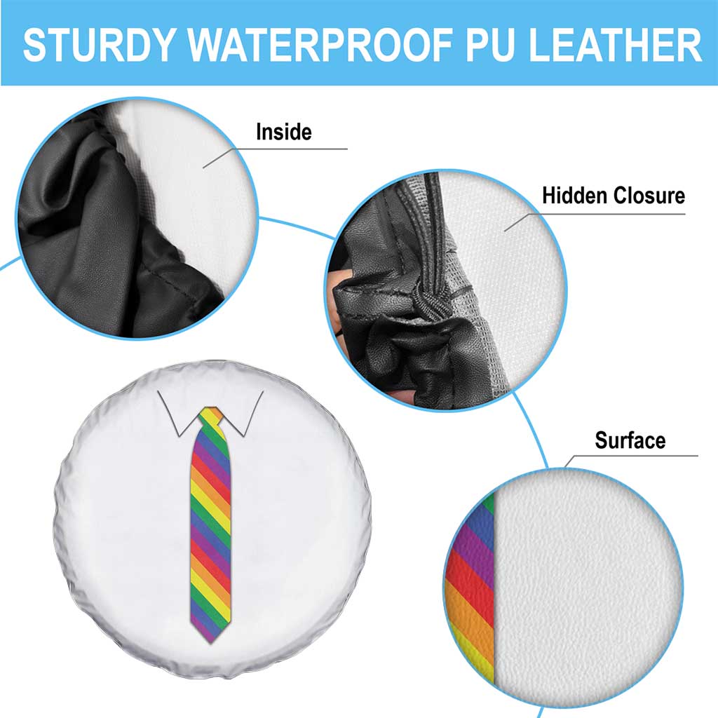 Funny Rainbow Striped Necktie Spare Tire Cover LGBT Pride Support Graphic