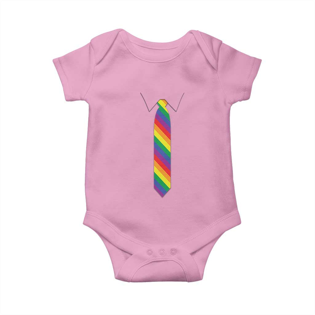 Funny Rainbow Striped Necktie Baby Onesie LGBT Pride Support Graphic